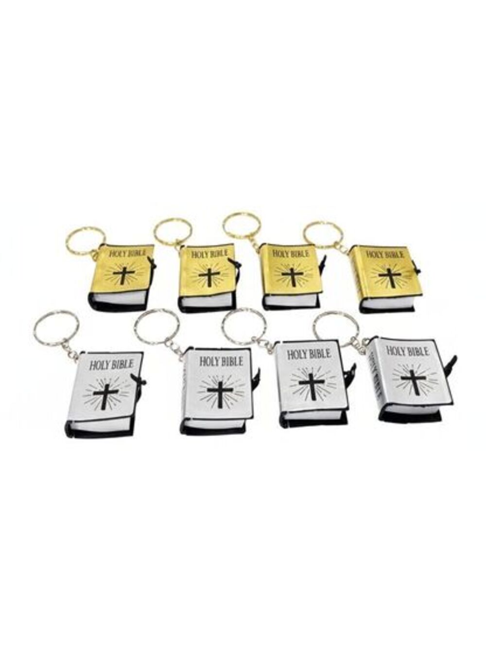 Miniature Holy Bible Keychain Set with Detailed Pages - Assorted Gold and Silver